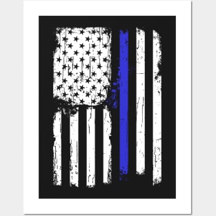 Blue Line Law Enforcement American Flag Graphic Posters and Art